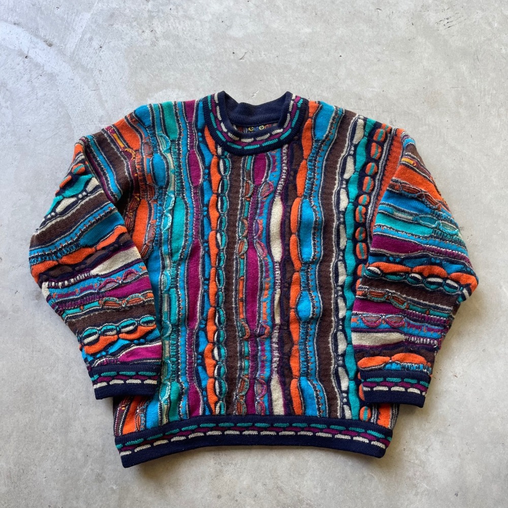 Vintage Coogi Australia 100% Wool 3D Knit Multi-Color Sweater Mens Large L